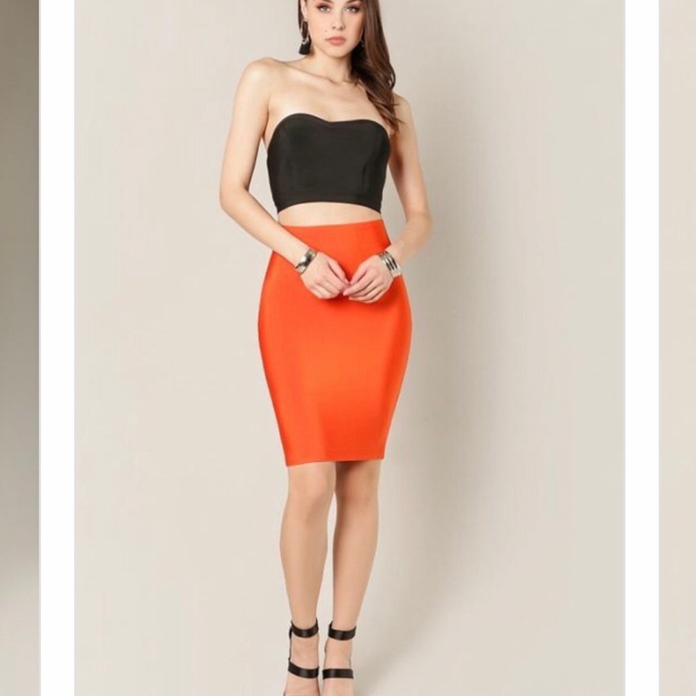 Wow Couture | Tangerine pencil bandage skirt
